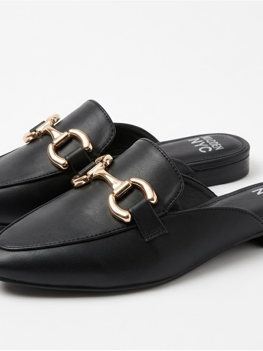 Modern NYC Black Leather Mule with Gold Hardware Sz 7